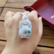 【親翠】天然翡翠 冰小三彩桂花糕環環相扣鏤空美香囊瓶調整繩鍊