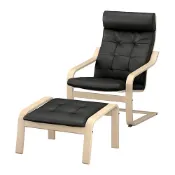 【IKEA 宜家家居】POÄNG 扶手椅附椅凳，實木貼皮, 樺木/grann 黑色