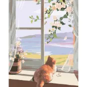 (店+)【ArtLife 藝術生活】DT182_臥窗聽海40*50CM(數字油畫 DIY DIY數字油畫 交換禮物 畫畫玩具)