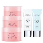 【LEGERE 蘭吉兒】韓國偽素顏防曬組(爆水素顏霜50gx3入+安瓶防曬乳35ml2入)