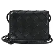 【BOTTEGA VENETA 寶緹嘉】簡約經典手工編織頸掛零錢卡包斜背包小廢包(黑)