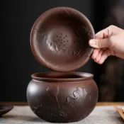 全球選品1館 生活百貨 德化紫陶茶渣缸水盂茶洗茶渣分離廢水缸茶桌家用大號水缸茶渣過濾