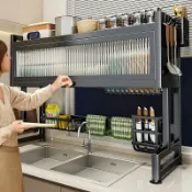 全球選品1館 生活百貨 廚房水槽置物架家用碗碟收納洗碗槽水池防塵碗架多功能瀝水架