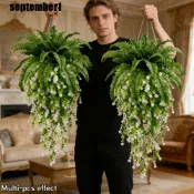 SEPTEMBER假蕨類懸掛植物,茂密的樹葉抗紫外線人工波斯蕨葉,塑料真實觸感現實混合型壁掛植物