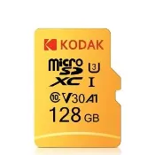 【Kodak 柯達】UHS-I U3 V30 A1 MicroSD 128GB 高速記憶卡-黃色(優質晶圓/防水/耐溫/抗衝擊)