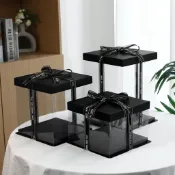 【植盒時光x台灣出貨】黑色蛋糕盒 黑底黑蓋 4/6/8吋 方形蛋糕盒 塑膠蛋糕盒 蛋糕盒 包裝盒 生日蛋糕 透明禮物盒