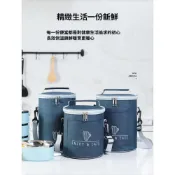 (店+)拾光良品 圓形保溫裝飯盒手提包大號便當袋加厚圓桶鋁箔帶飯桶保暖袋子餐包
