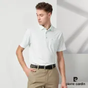 【pierre cardin 皮爾卡登】男款 吸排彈性素色直條短袖襯衫領polo衫-淺薄荷綠 (5237203-42)