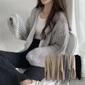 (店+)【D.studio】韓版泡泡袖粗針毛衣外套 針織上衣 長版外套 女裝 衣服 上衣 保暖外套 保暖上衣 冬天外套 J373