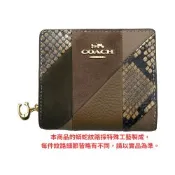 COACH蘑菇褐異材質拼接C字拉鍊袋釦式雙摺短夾