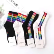 韓國帶回 🌈Rainbow🌈彩虹條紋襪 中統襪 文青風 好物推薦