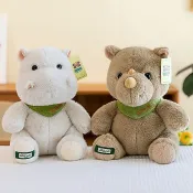 毛絨公仔 玩偶 可愛叢林動物河馬和犀牛毛絨玩具 公仔 玩偶 安撫抱枕 布娃娃 女生