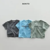 🇰🇷正韓現貨｜24H快速出貨｜bonito 洗舊感someone字母上衣 95-115cm