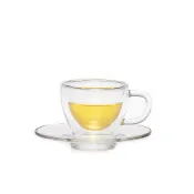 (店+)【Chikao】耐熱把手雙層杯 贈盤子 50ml(雙層玻璃杯 咖啡杯 茶杯)