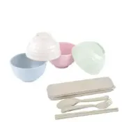 [小樹購] DOLEE 環保麥香碗 (四入裝)+小麥餐具組 (湯匙、叉子、筷 三件組) HF-WB1304+HF-WB03