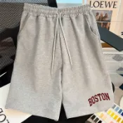 BOSTON 紅色簡約字母運動短褲A字褲休閒穿搭五分短褲短褲女A字褲