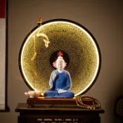 家用觀音佛像背光燈大悲咒經心經禪意擺件楞嚴咒實木供奉底座梵文#Hi, 貼心優衣家居#