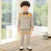 男童西裝套裝三件套春秋禮服英倫花童婚禮兒童小西服【步行者戶外生活館】