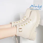 (店+)Minto👢短靴 單釦短靴  英倫風 厚底馬丁靴 圓頭粗跟 馬丁靴 拉鏈靴子 百搭 增高靴 短靴  ~ 偏小