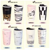 7-11 Hello Kitty三美聯名 - 雙層陶瓷隨行杯 藍紋款 霧粉款 豹紋款 豹紋款 拼貼款 蝴蝶結款