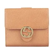 GUCCI 古馳  Marmont雙G LOGO牛皮10卡釦式短夾(淺駝)