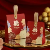 ❄️聊聊❄️輕奢燙金花卉喜糖盒 結婚喜糖盒 高級感婚禮喜糖盒 訂婚喜糖盒 喜糖盒袋子 糖果禮盒 婚禮小物 二次進場 囍糖