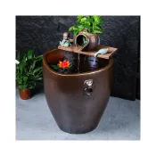 (店+) 開立發票 加高陶瓷大缸古法養魚缸客廳陽臺金魚缸陶罐循環流水造景老式水缸