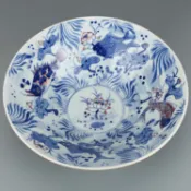 協貿國際日用品生活2館 清康熙青花釉里紅魚藻斗笠碗古董古玩收藏真品仿古瓷器老貨老瓷器