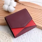 BOTTEGA VENETA 寶緹嘉  幾何撞色小羊皮三折零錢短夾(酒紅/紅)