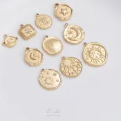 宏雲Hongyun-Al-  鈦鋼真空鍍14K真金星星月亮太陽圓牌掛件日月星辰吊墜diy飾品吊飾