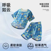🔥桃園出貨🔥汪汪隊男童睡衣兒童夏季吸濕薄款家居服寶寶男孩冰絲短袖空調套裝