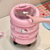 kt垃圾桶 HelloKitty垃圾桶 可愛甜甜圈垃圾桶 收納桶少女心卡通收納玩具桶  滑輪垃圾桶