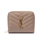 【YSL】SAINT LAURENT YSL Cassandre 羊皮 拉鍊釦式短夾卡夾零錢包皮夾 暗灰色 668288