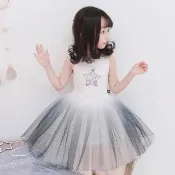 【橘魔法】無袖閃星拼接漸層挺紗裙洋裝 女童 兒童 童裝 連身裙 澎澎裙 連身洋裝 連衣裙 紗裙 禮服