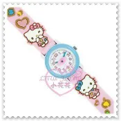 【買動漫】♥小花花日本精品♥Hello Kitty 手錶兒童手錶站姿捧臉蝴蝶結愛心秒針立體浮雕粉色日本限定 22015402