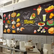 協貿國際日用品生活5館 披薩店墻紙餐廳快餐奶茶店pizza壁紙炸雞漢堡店熱狗吃雞簡餐壁畫