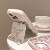 鑽石邊框HelloKitty摺疊鏡子流蘇iPhone17promax手機殼高級15可支架
