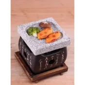 日式石板烤肉爐凹槽石烤盤花崗巖石煎盤石板烤肉石小型碳烤煮茶爐