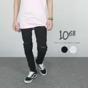 『1068』彈性素面膝上雙刀割褲 B7383】