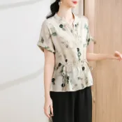 媽媽夏裝短袖雪紡上衣洋氣貴夫人襯衫時尚50歲40中老年女t恤小衫 UM有米家居