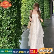 全場免運海邊度假風露背掛脖洋裝 沙灘裙女早春帶胸墊A字裙純欲鏤空長裙sam09
