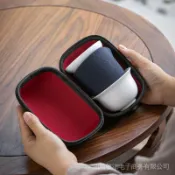 招財貓商鋪 【免運 秒發】德化白瓷旅行茶具套裝 戶外旅遊便攜 玻璃快客杯 蓋碗小三杯 中式陶瓷旅行茶具組 套裝 快客杯
