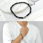 柒彩年代 串珠手環 黑珠羽毛手鍊【NAE35】