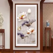 點鉆滿鉆新款花開富貴鉆石畫2022新款客廳5D鉆石繡荷花玄關 鑽石貼畫 鑽石畫 客廳掛畫 貼鑽畫 鑽石貼  DIY鑽石畫