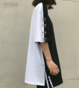 FINDSENSE服飾 FINDSENSE 韓國 黑白 撞色 不規則 短袖t恤 學生T恤 特色T恤 GF