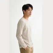 (店+)【OTTO服飾】石墨烯恆溫細條紋機能長袖上衣 卡其 L-XL
