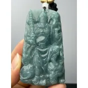 L15(附雙證書）磨砂。天然翡翠A貨。關公關聖帝君趙公明武財神吊飾項鍊