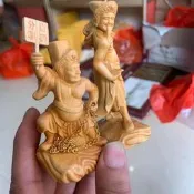 崖柏木雕七爺八爺 小葉黃楊黑白無常佛像神像 陰司擺件工藝品 裝飾品