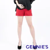 【Gennies 奇妮】酒紅氣質反摺孕婦短褲-酒紅(C4958)