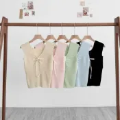(店+)【FEE BABY】親膚削肩顯瘦寬肩繞頸背心 無胸墊 無袖背心 蝴蝶結背心 v領背心 內搭背心 小背心 黑色(附緞帶) 杏色(附緞帶) 粉色(附緞帶) 藍色(附緞帶) 綠色(附緞帶)